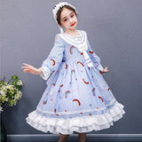 Kids Rainbow Dress Fall Tutu Lolita Stripe Fashion Princess Dresses 5-12 Years