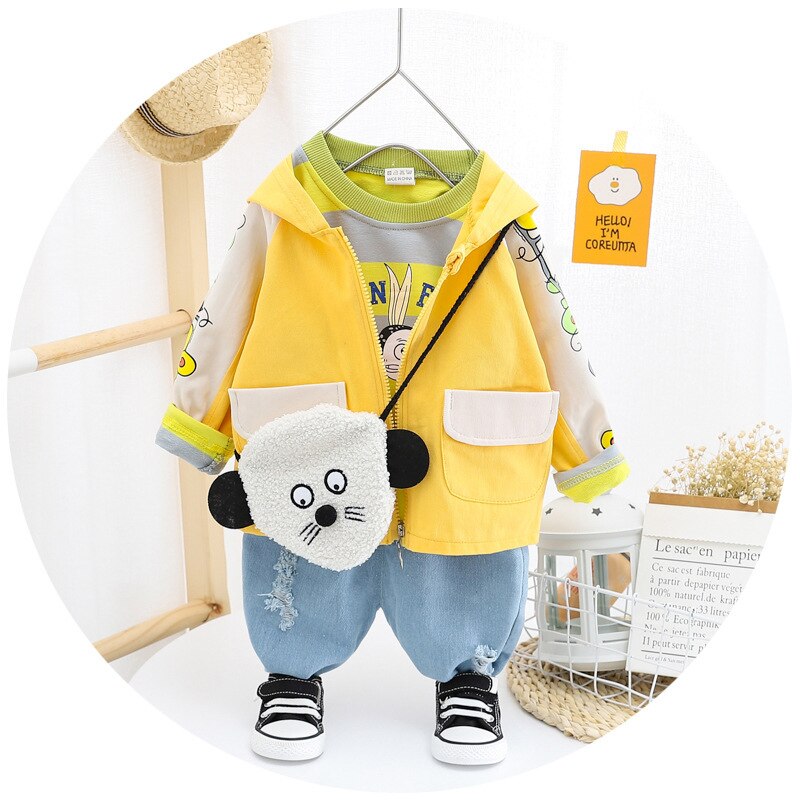Kids Clothes  Boys and Girls Suits Long Sleeve Korean Style 3 Pcs Set 0-4 Years
