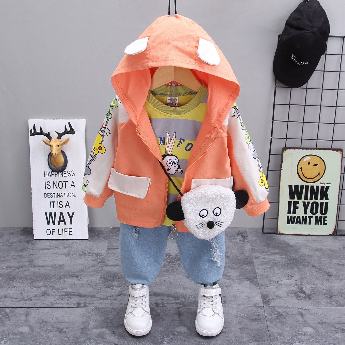 Kids Clothes  Boys and Girls Suits Long Sleeve Korean Style 3 Pcs Set 0-4 Years