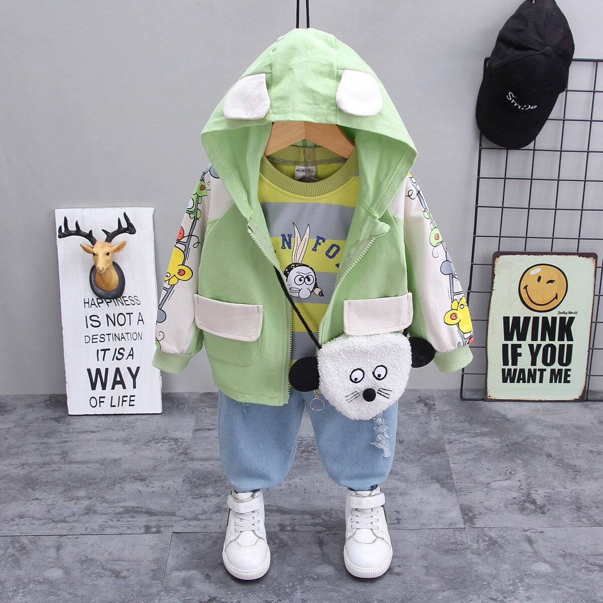 Kids Clothes  Boys and Girls Suits Long Sleeve Korean Style 3 Pcs Set 0-4 Years