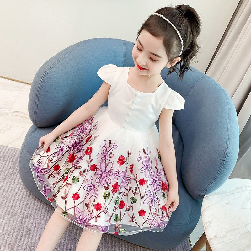 Kids Girls Elegant PrincessLace Embroidery Party Dress Flower Girl Clothes - honeylives