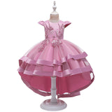 Kids Girl Cake Tutu Flower Dress Children Party Wedding Formal Dress 3-12T - honeylives