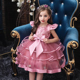 Kids Girl Princess Communion  Cake Tutu Flower Party Wedding Formal Dress