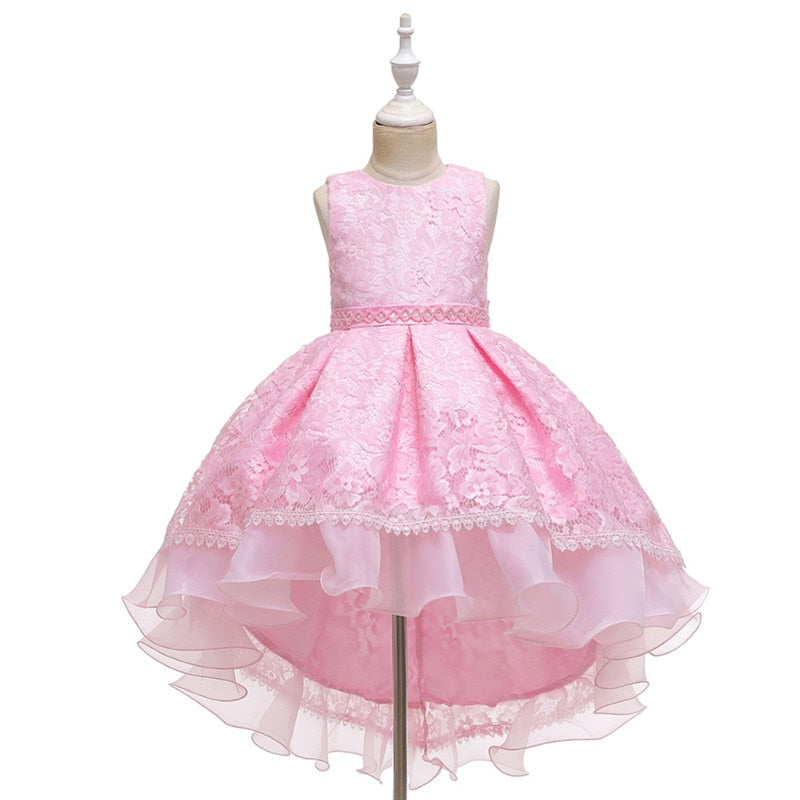 Kids Girl Cake Tutu Flower Dress Lace Party Wedding Formal Dress 3-12Y - honeylives