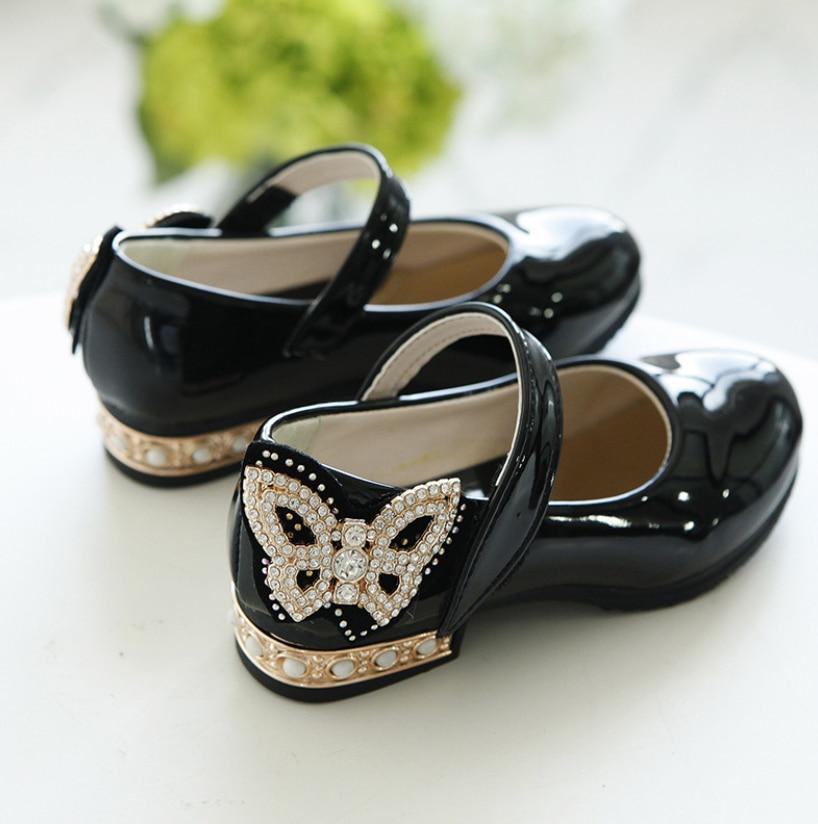 Girls Bowknot Rhinestone LeatherParty Dress Shoes