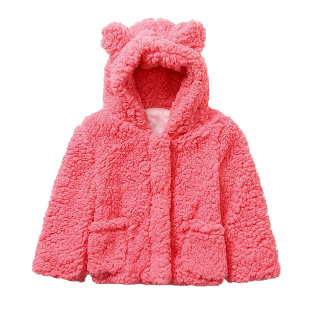 Kids Jacket Winter Warm Fleece Hooded Teddy Bear Coat Outerwear