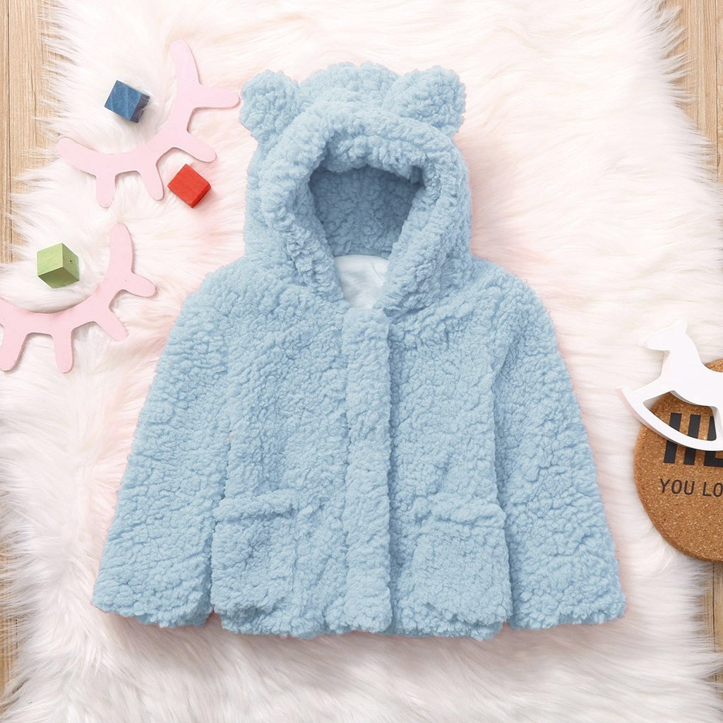 Kids Jacket Winter Warm Fleece Hooded Teddy Bear Coat Outerwear