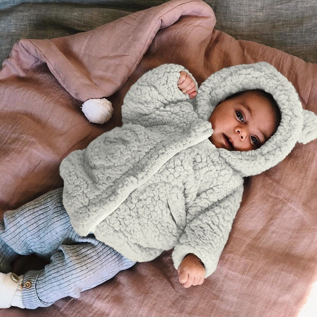 Kids Jacket Winter Warm Fleece Hooded Teddy Bear Coat Outerwear