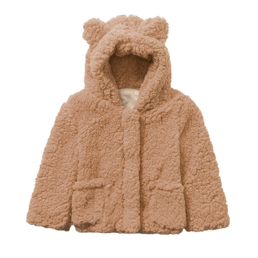 Kids Jacket Winter Warm Fleece Hooded Teddy Bear Coat Outerwear
