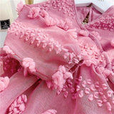 Kids Girl Rose Red V Neck Flower PrincesSolid Chiffon Dresses 3-14 Years