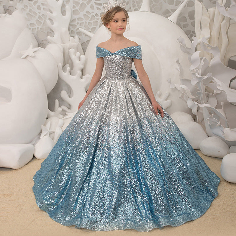 Kid Girls Prom Elegant Sequins Ball Gowns Evening Party Formal Dresses