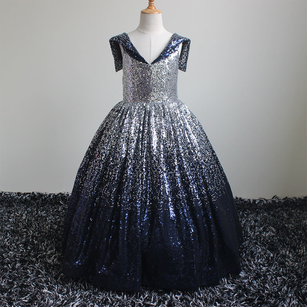 Kid Girls Prom Elegant Sequins Ball Gowns Evening Party Formal Dresses