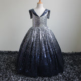 Kid Girls Prom Elegant Sequins Ball Gowns Evening Party Formal Dresses