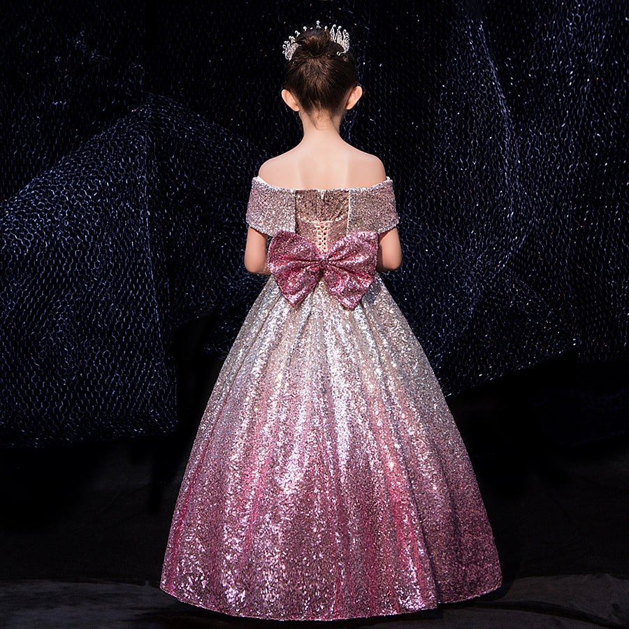 Kid Girls Prom Elegant Sequins Ball Gowns Evening Party Formal Dresses