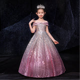 Kid Girls Prom Elegant Sequins Ball Gowns Evening Party Formal Dresses