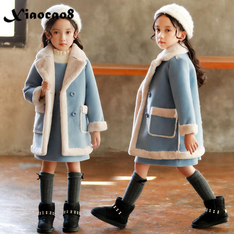 Girls Fashion Winter Woollen Jackets Outerwear Coat  Warm Jackets 4-14 Years