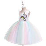 Kid Girls Unicorn Tutu Pastel Rainbow Princess Party Gown Dresses