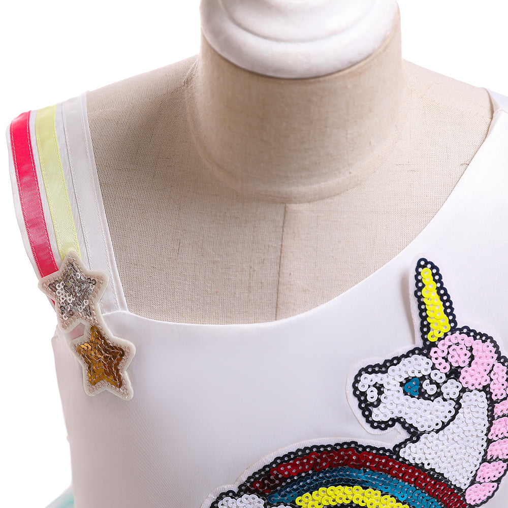 Kid Girls Unicorn Tutu Pastel Rainbow Princess Party Gown Dresses