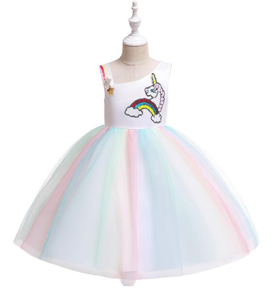 Kid Girls Unicorn Tutu Pastel Rainbow Princess Party Gown Dresses