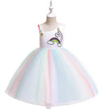 Kid Girls Unicorn Tutu Pastel Rainbow Princess Party Gown Dresses