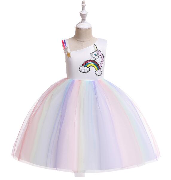 Kid Girls Unicorn Tutu Pastel Rainbow Princess Party Gown Dresses