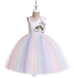 Kid Girls Unicorn Tutu Pastel Rainbow Princess Party Gown Dresses