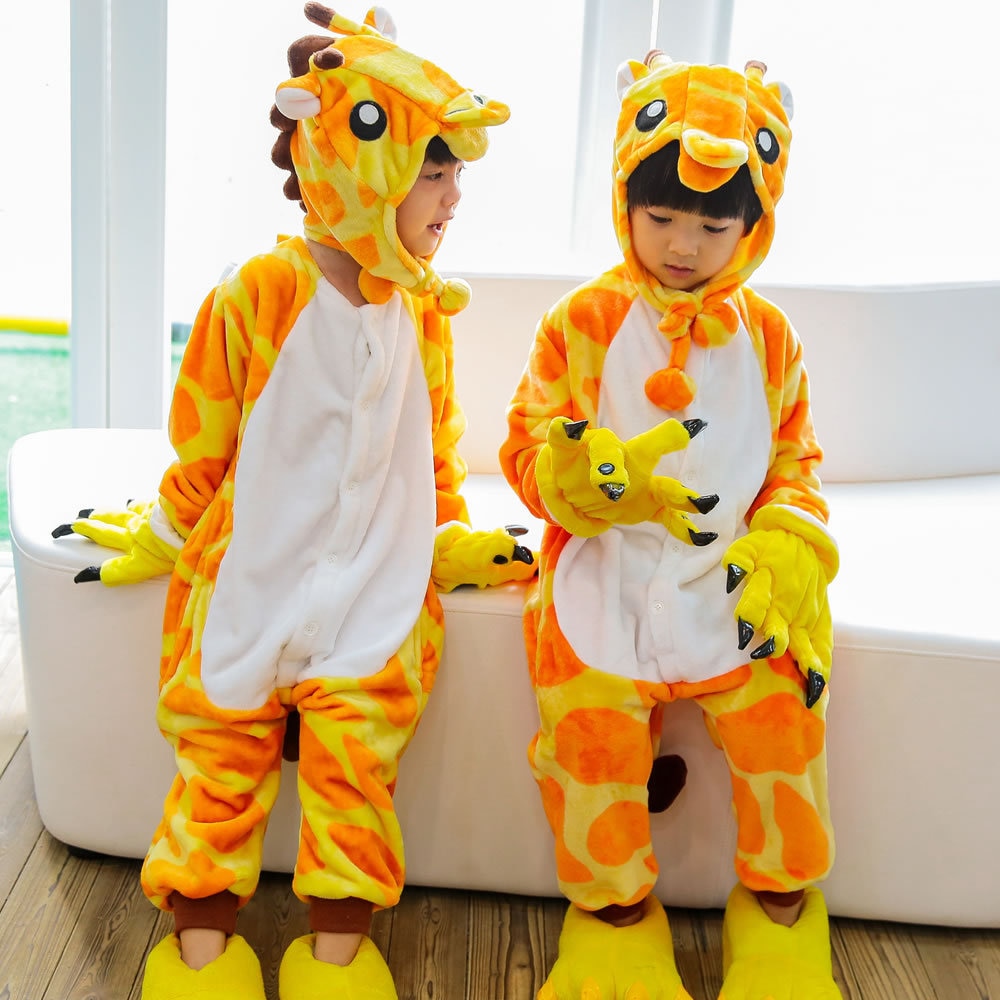 Kids Boy Girl One-piece Pajamas Winter Warm Flannel Dinosaur Pajamas 2-12 Years