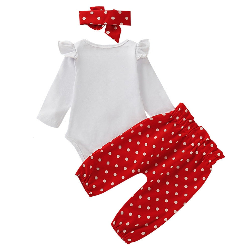 Infant Newborn Girls Set Long Sleeve Heart Print Valentine Sets 3 Pcs