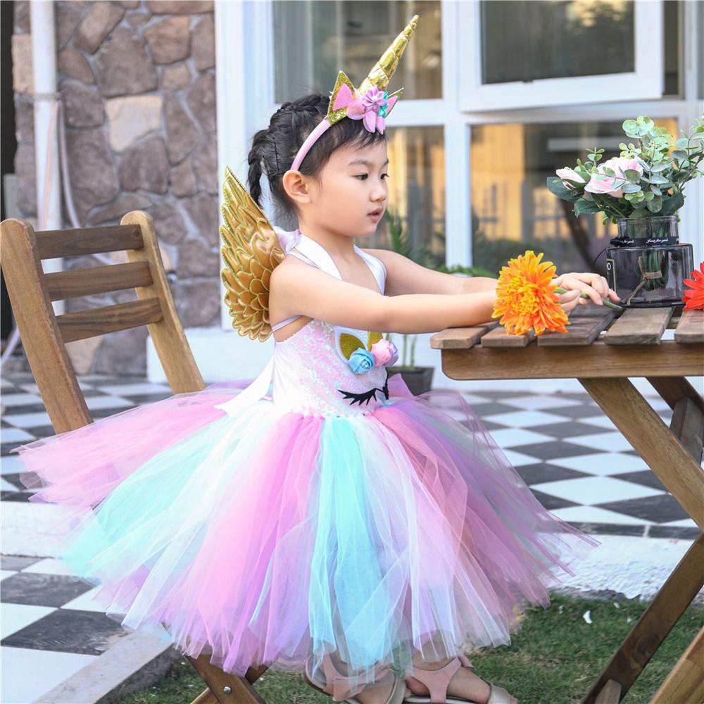 Girls Dress Unicorn Birthday Tutu Dress Sequin Pastel Clothing - honeylives