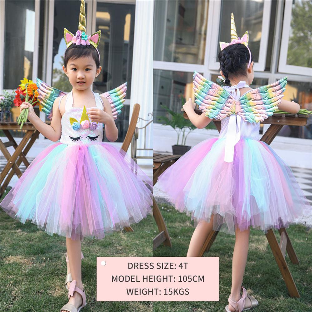 Girls Dress Unicorn Birthday Tutu Dress Sequin Pastel Clothing - honeylives