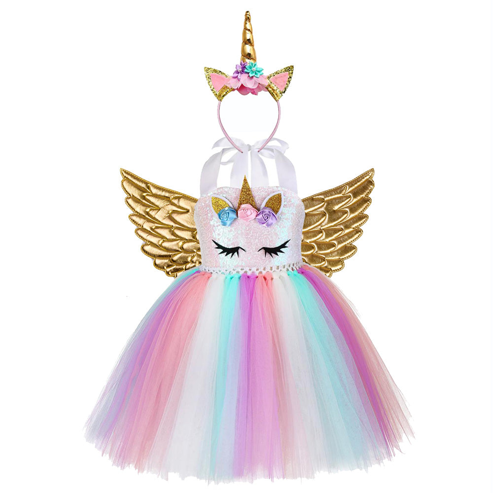 Girls Dress Unicorn Birthday Tutu Dress Sequin Pastel Clothing - honeylives