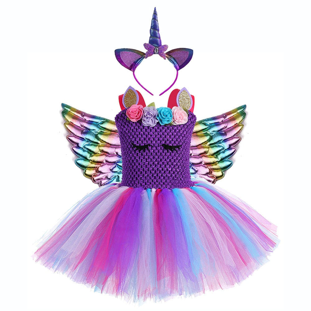 Little Child Princess Christmas Costume for Girls Unicorn Dresses Kids Birthday Party Frock Flower Pony Tutu Dress - honeylives