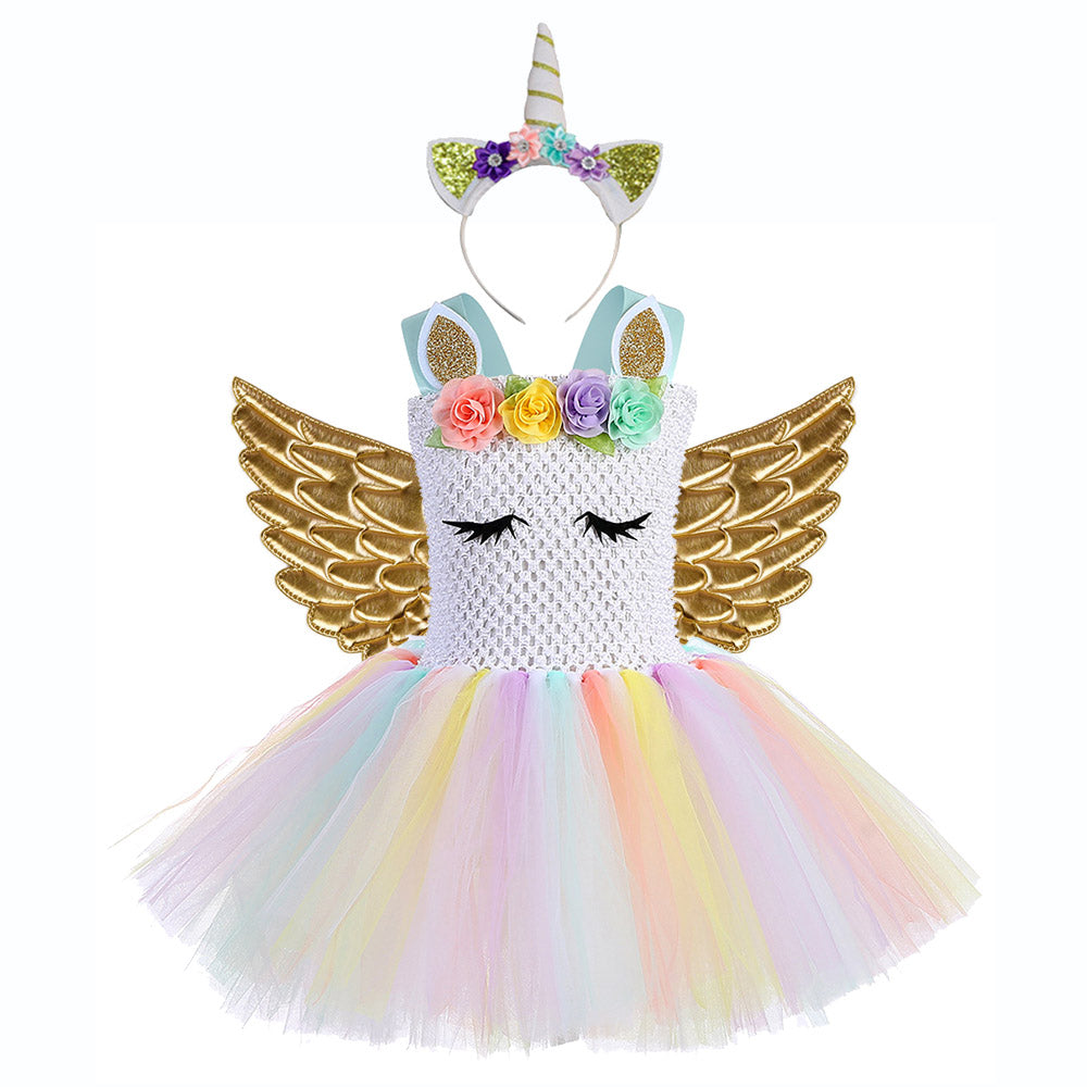 Little Child Princess Christmas Costume for Girls Unicorn Dresses Kids Birthday Party Frock Flower Pony Tutu Dress - honeylives