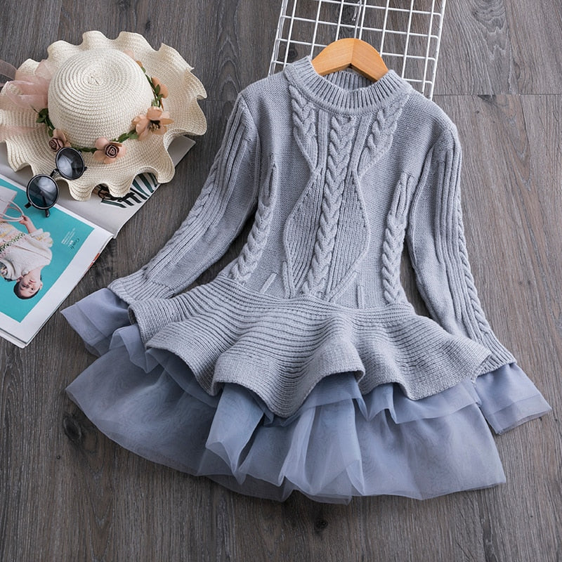 Kid Girls Casual Winter Knitted Christmas Sweater New Year Dresses 3-8 Years