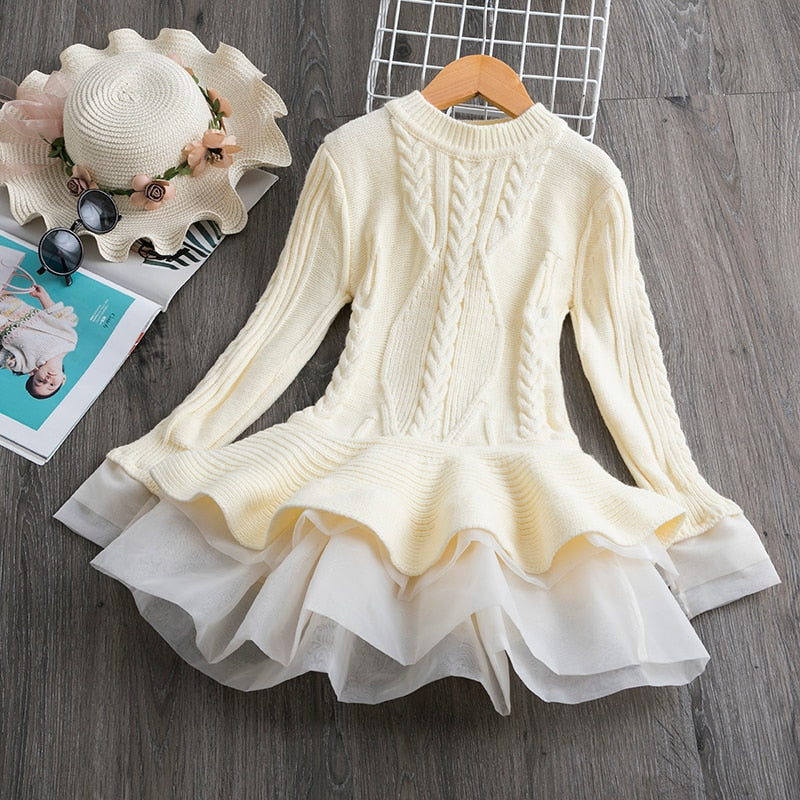 Kid Girls Casual Winter Knitted Christmas Sweater New Year Dresses 3-8 Years