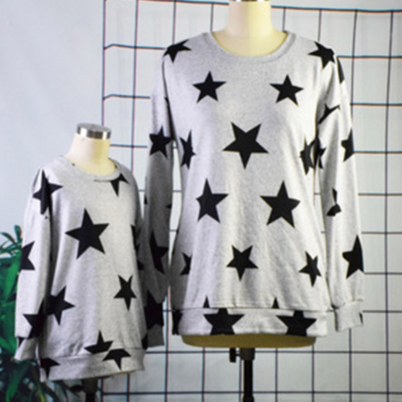 Long Sleeve Mother Daughter Family Matching Autumn O-neck Stars T-shirt