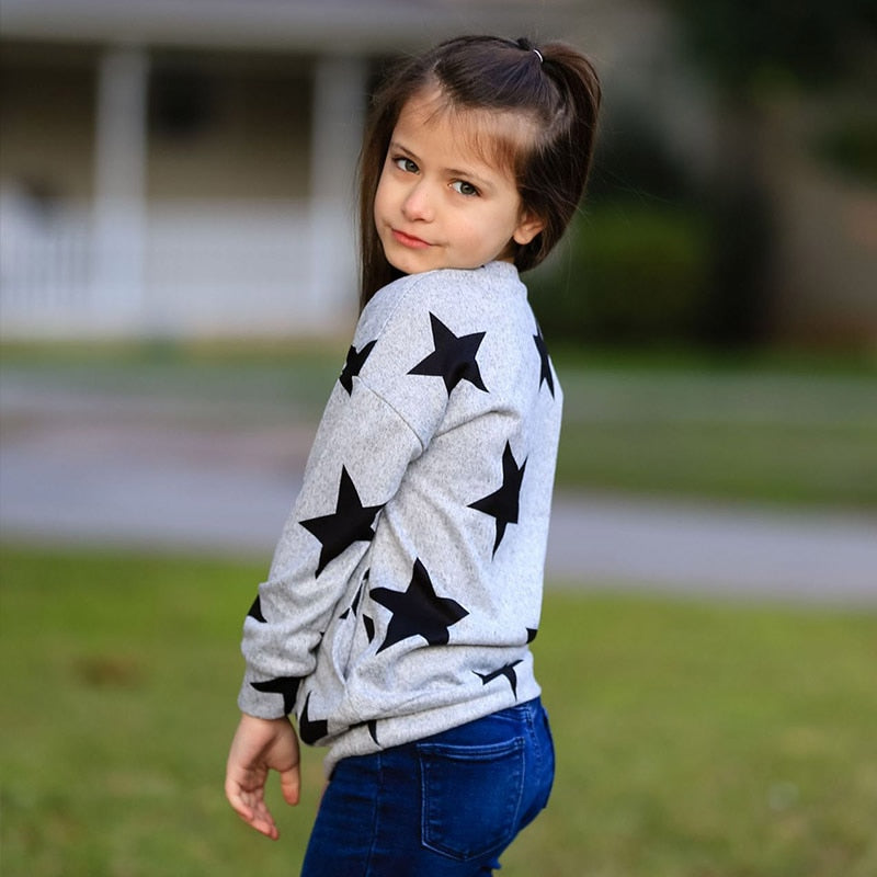 Long Sleeve Mother Daughter Family Matching Autumn O-neck Stars T-shirt