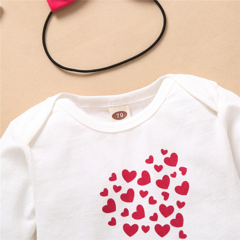 Baby Girls Suit Long-sleeve  Cotton Love Print Valentine Sets 3 Pcs