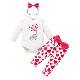 Baby Girls Suit Long-sleeve  Cotton Love Print Valentine Sets 3 Pcs