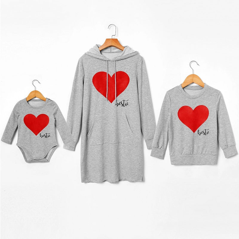 Family Matching Mother Kids Love Hoodies Shirts Tops