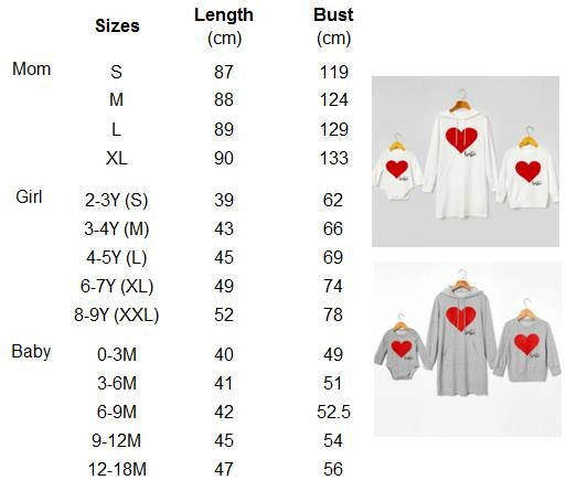 Family Matching Mother Kids Love Hoodies Shirts Tops