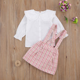 Baby Kid Girls  2pcs Suit Long Sleeve Plaid Suspender Sets