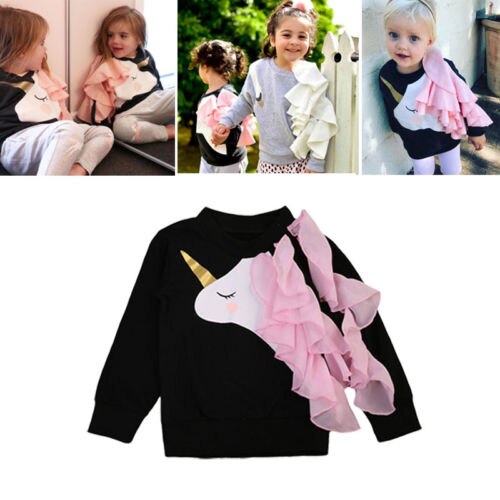 Baby Girls Magical Unicorn Lace Ruffle Casual Sweatshirts 0-4Y