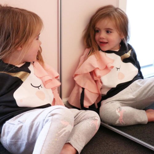 Baby Girls Magical Unicorn Lace Ruffle Casual Sweatshirts 0-4Y