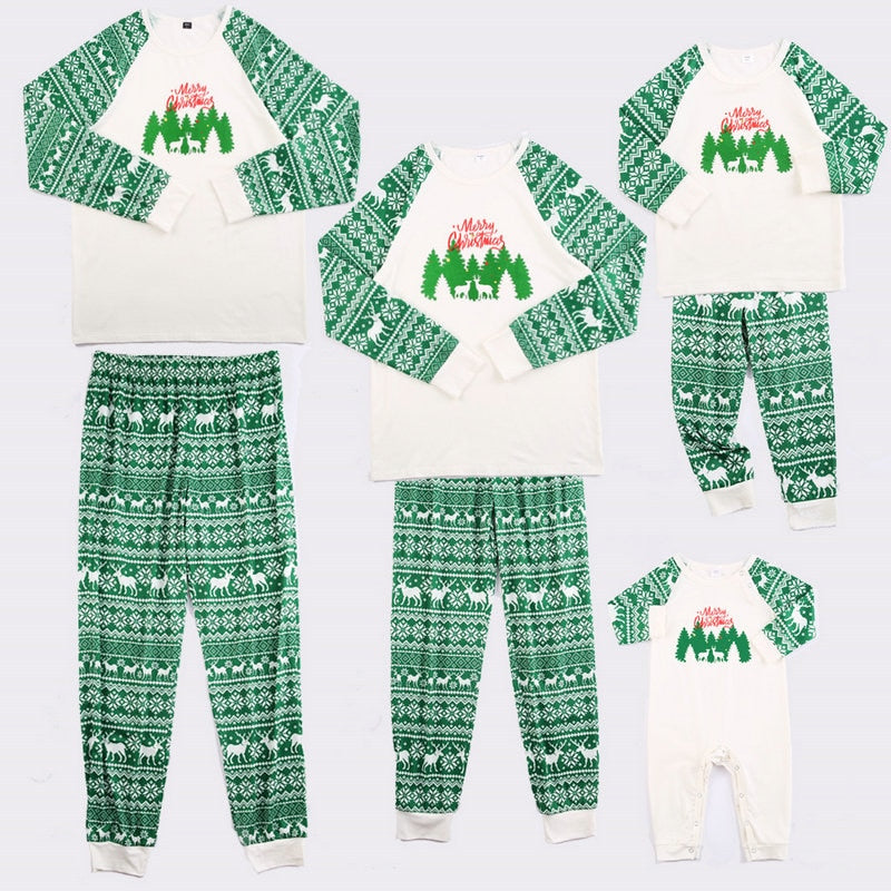 Family Matching Merry Christmas Tree Printed Pajamas Sleepwear