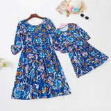 Mother Daughter Blue Floral Family Matching Mini Dress
