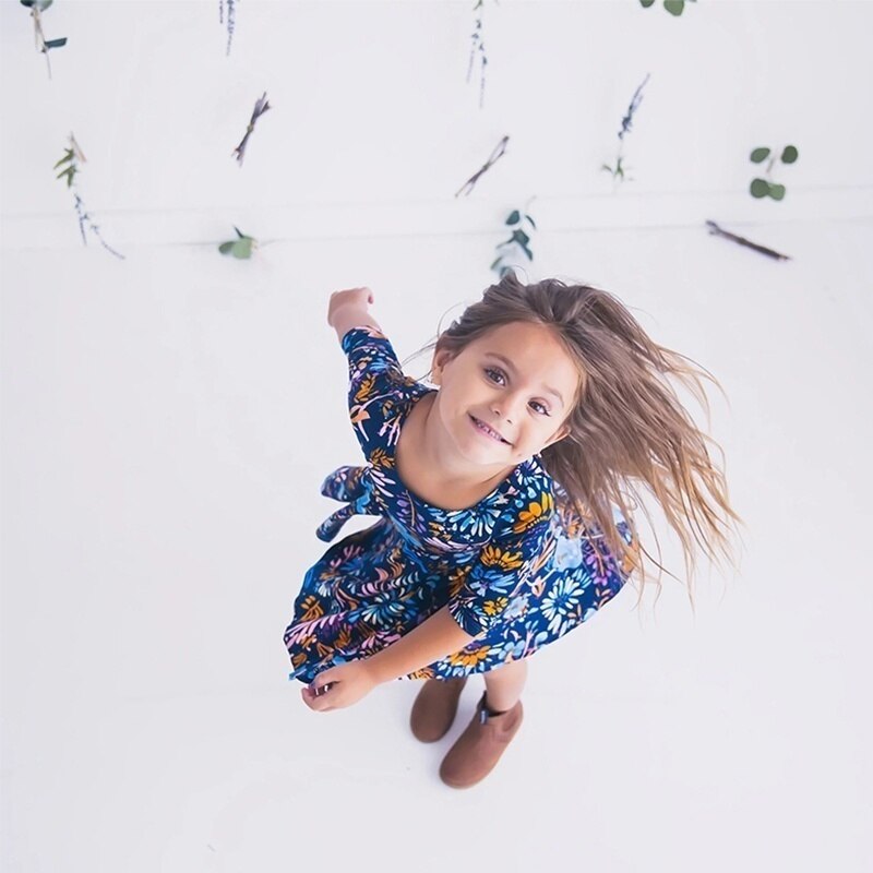 Mother Daughter Blue Floral Family Matching Mini Dress