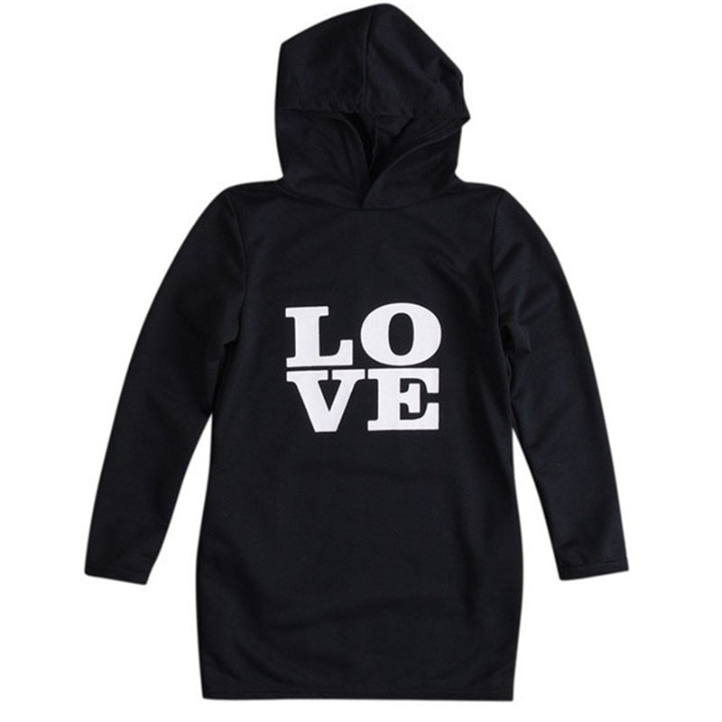 Mother Daughter Matching Dresses Hooded Long Sleeve Letter Shirts