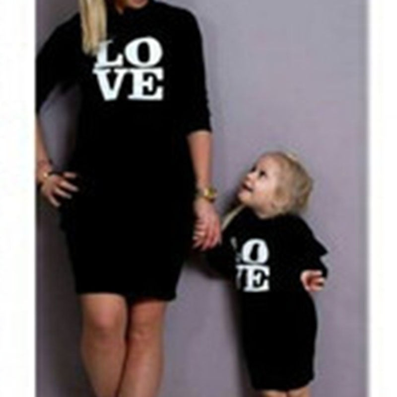Mother Daughter Matching Dresses Hooded Long Sleeve Letter Shirts