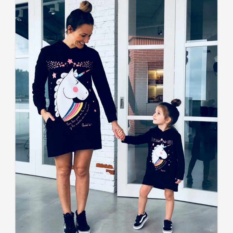 Mom Daughter Unicorn Print Sweatshirts Family Matching Tops